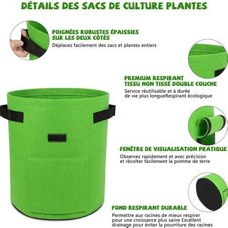 Sac à Plantes 3 Pièces 7 Gallons Plantes Sac de Croissance Sac de