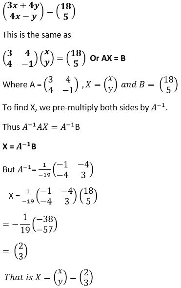 Matrices Simultaneous Equations Worksheet