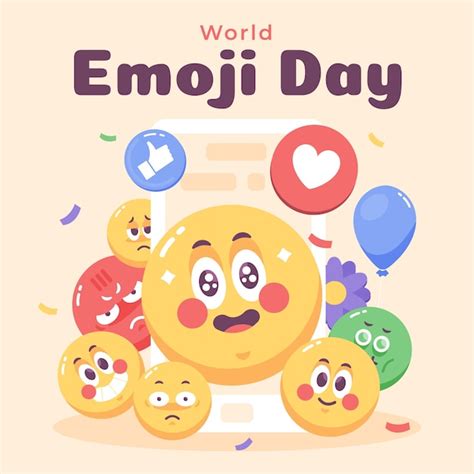 Ilustración Plana Del Día Mundial Del Emoji Con Emoticonos Vector Premium