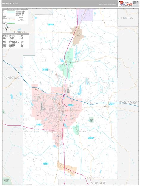 Lee County, MS Wall Map Premium Style by MarketMAPS - MapSales