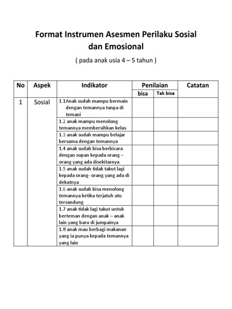 Format Instrumen Asesmen Perilaku Sosial Dan Emosional Pdf