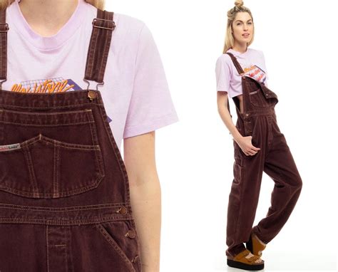 Denim Overalls Women 90s GRUNGE Pants Baggy Brown Long Jean