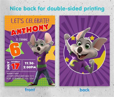 Chuck E Cheese Editable Invitation Printable Birthday Invite Mouse