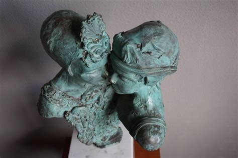 Sizeable And Signed Bronze Bust Sculpture Of Sisters Or Female Lovers