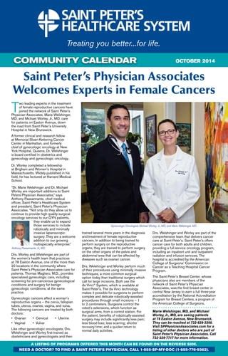 Saint Peters Physician Associates Welcomes Experts In Female Cancers Pdf