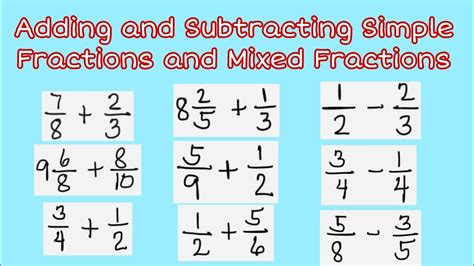 Adding And Subtracting Simple Fractions And Mixed Fractions Youtube