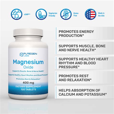 Puregen Labs Magnesium Oxide 400mg [high Potency] 120 Tablets 3pk