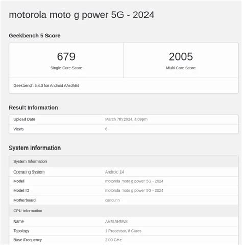 Moto G Power 5g 2024 Aparece En Geekbench Con Procesador Dimensity 7020