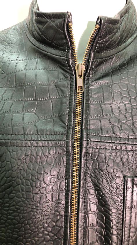 Black Alligator Leather Jacket For Men S Cow Skin Crocodile Embossed