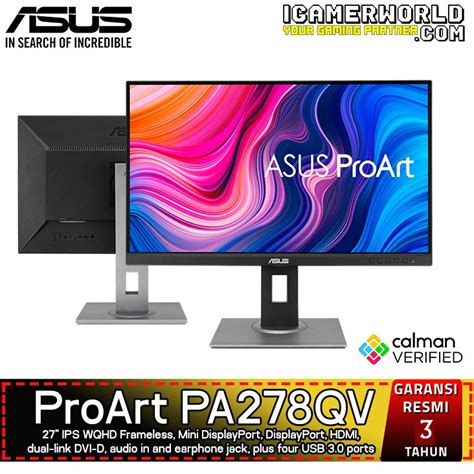 Jual Asus Proart Display Pa278qv 27 Inch Wqhd 75hz 100 Srgb Pro Monitor Shopee Indonesia