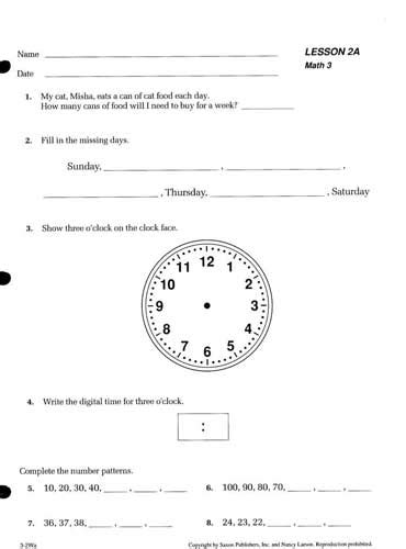 Saxon Math Intermediate 3 Worksheets