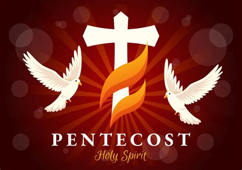 Pentecost Sunday Vector Illustration With Flame And Holy Spirit Dove In