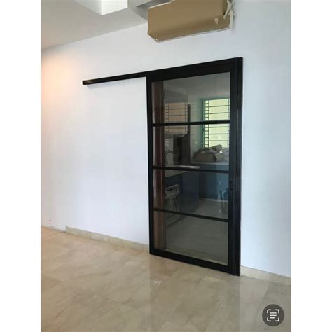 Hdb 3 X 7ft 1 Panel Lattice Sliding Aluminum Door 4 Color Frame To Choose Normal Glass Shopee