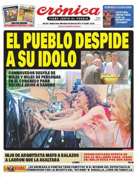 Newspaper Crónica (Argentina). Newspapers in Argentina. Wednesday's edition, January 6 of 2010 ...