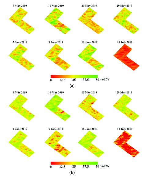 Soil moisture map for the study area (a) CIEM-SMC map; (b) Dubois-SMC ...