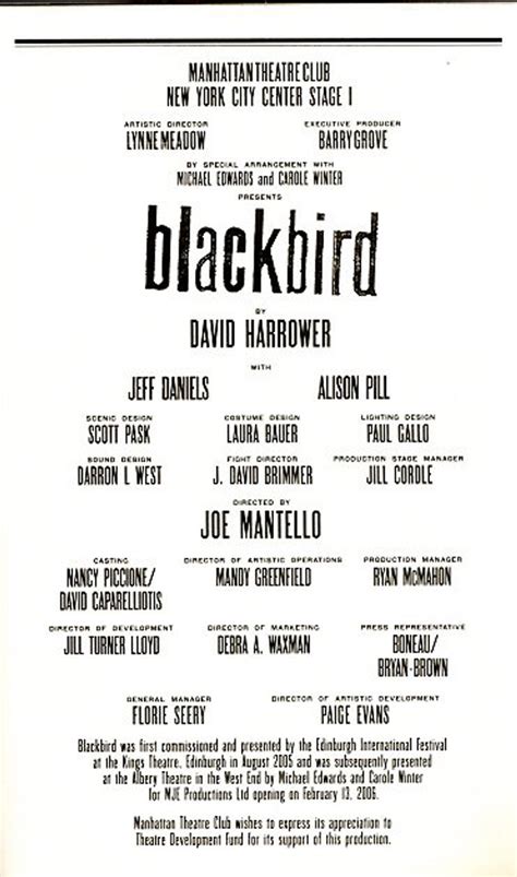 Blackbird Jun 2007 Playbill Jeff Daniels Mtc