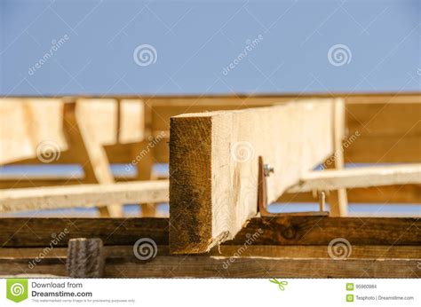 Wooden Roof Construction. Building in Progress. House Construction Process. Stock Photo - Image ...