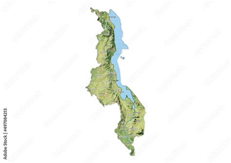 Isolated map of Malawi with capital, national borders, important cities ...