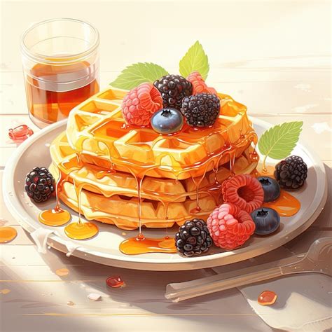 Premium AI Image Delicious Belgian Waffle With Berry And Honey