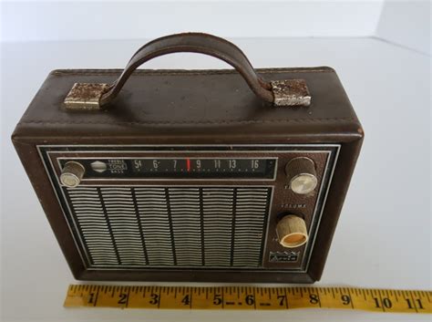 Vintage Arvin Transistor Lunch Box Radio Model Brown Leather Parts Or