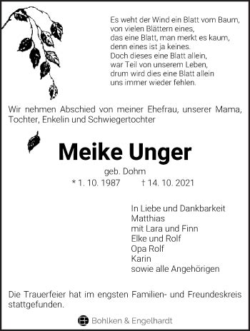 Traueranzeigen Von Meike Unger Trauer Gedenken