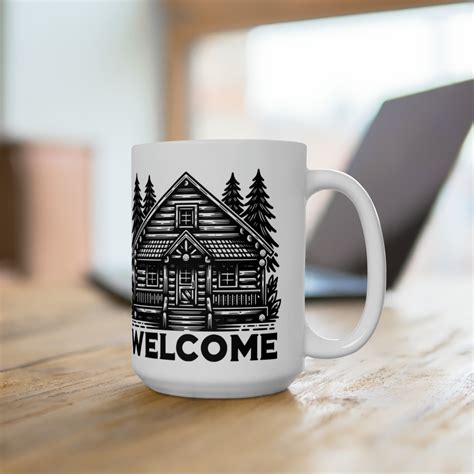 Sip And Crochet Awhile Rustic Cabin Oz White Ceramic Mug Bw Image