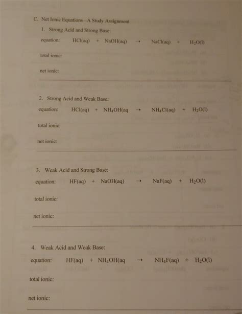 Solved C Net Ionic Equations A Study Assignment 1 Strong Chegg