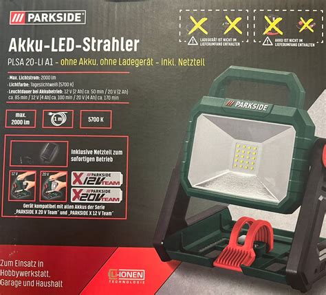 Parkside Plsa Li A V Akku Led Strahler Ohne Akku Und Ladeger T