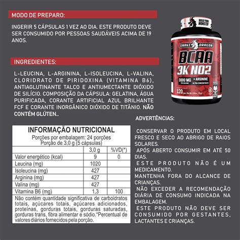 BCAA 3K NO2 Arginina Energia e Recuperação 120 Cápsulas Snake