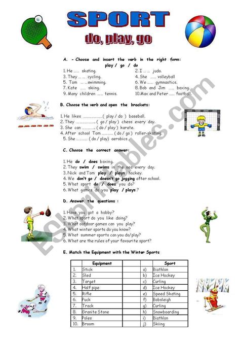 Sport Do Go Play Worksheet Grammar And Vocabulary Phonics Worksheets