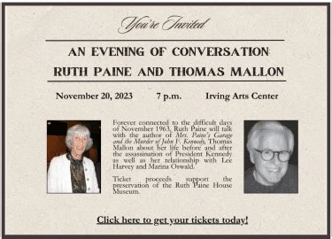 An Evening Of Conversation Ruth Paine And Thomas MallonThe Sixth Floor