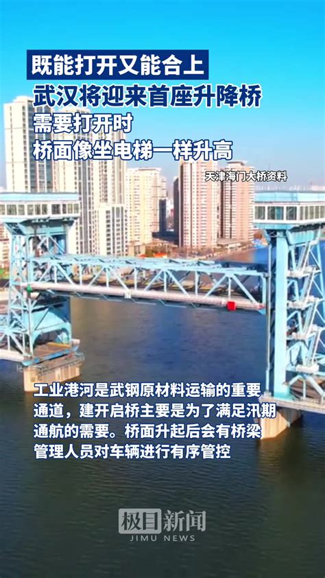 武汉青山区跨工业港河开启桥将于2025年10月完工，主要是为了满足汛期通航的需要。我国目前与这座桥同类型的仅有两座