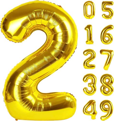 Gold 40 Inch Big Number Balloon Birthday Decoration Number 2 Helium