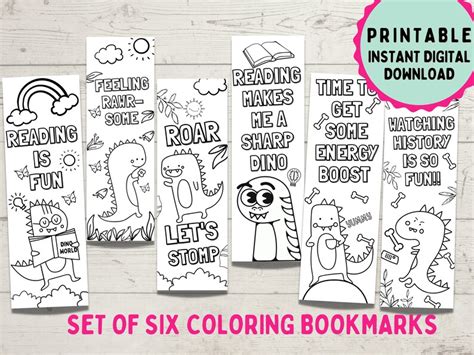 Dinosaur Bookmarks Printable Coloring Bookmarks Dinosaur Etsy