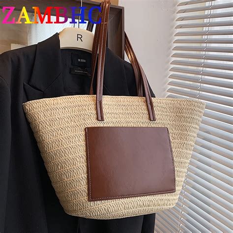 Grande Palha Casual Tote Big Shoulder Side Bags Para As Mulheres