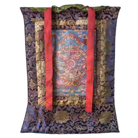 Tibetan Bhavacakra Thangka With Silk Brocade Mount Buddhist Wheel Of