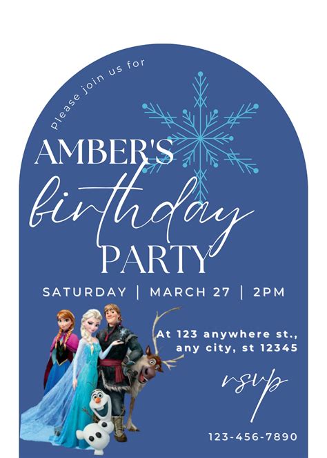 Frozen Theme Digital Birthday Invitation Simplistic Style Etsy