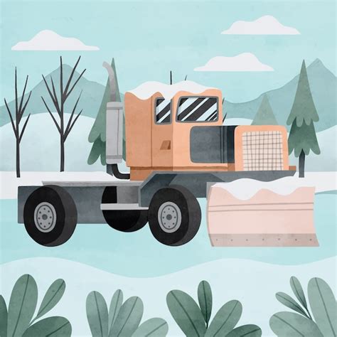 Free Vector Watercolor Winter Snow Plow Illustration