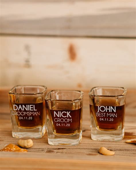 Groomsmen Personalized Shot Glass Engraved Custom Square Etsy