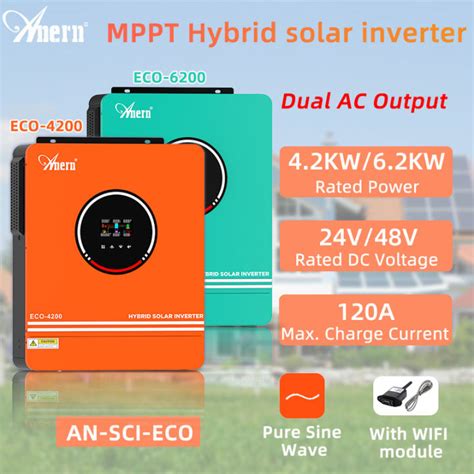 Anern 3 6kw 6 2kw 10 2kw Mppt Hybrid Solar Inverter 48v Pure Sine Wave