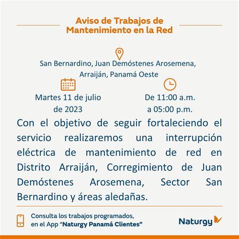 Naturgy Panamá on Twitter PanamáOeste Trabajos de mantenimiento en