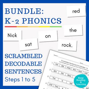 First Grade Steps 1 To 5 Scrambled Decodable Sentences CVC Blends