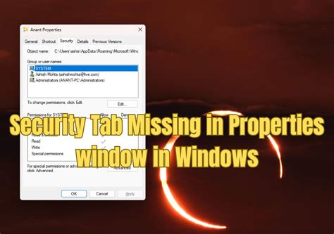 security tab missing  properties window  windows