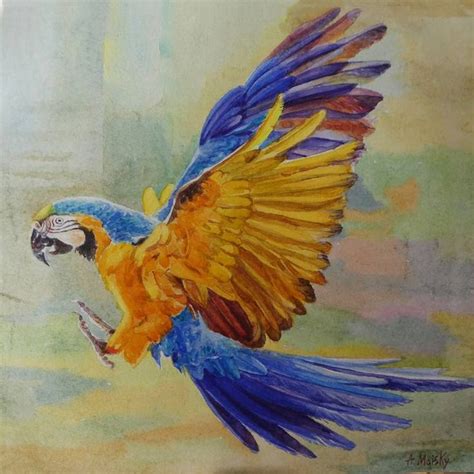 Flying Parrot Painting In 2021 Parrot Painting Parrots Art