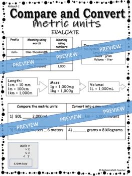 Compare And Convert Metric Units Reteach Worksheets By Rethink Math