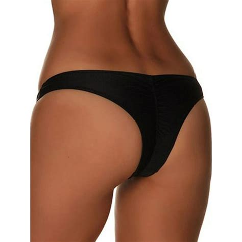 Sayfut Sexy Womens Itsy Back Ruched Cheeky Thong Bikini Swim Bottoms