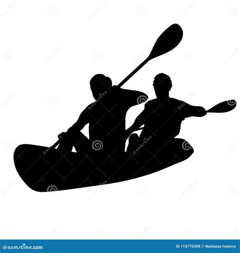 Two Persons On A Kayak Isolated Silhouette Stock Vector Illustration