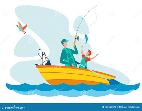 Father And Son Fishing Flat Vector Illustration Stock Vector