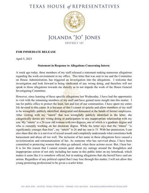 Jolanda Jones on Twitter: "For immediate release: Statement in Response ...