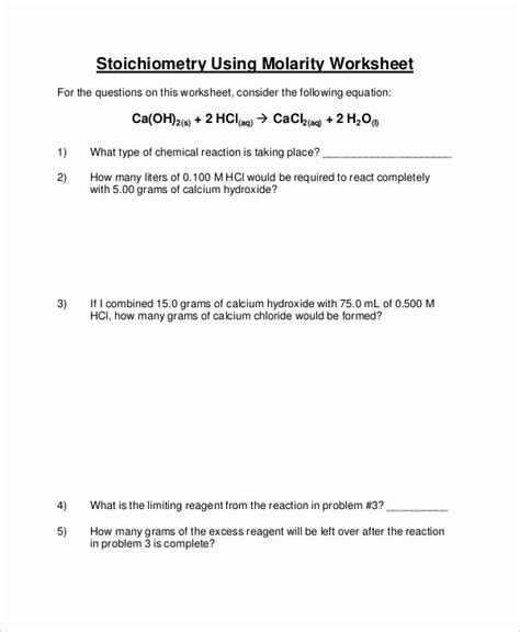 Stoichiometry Practice Worksheet Answers